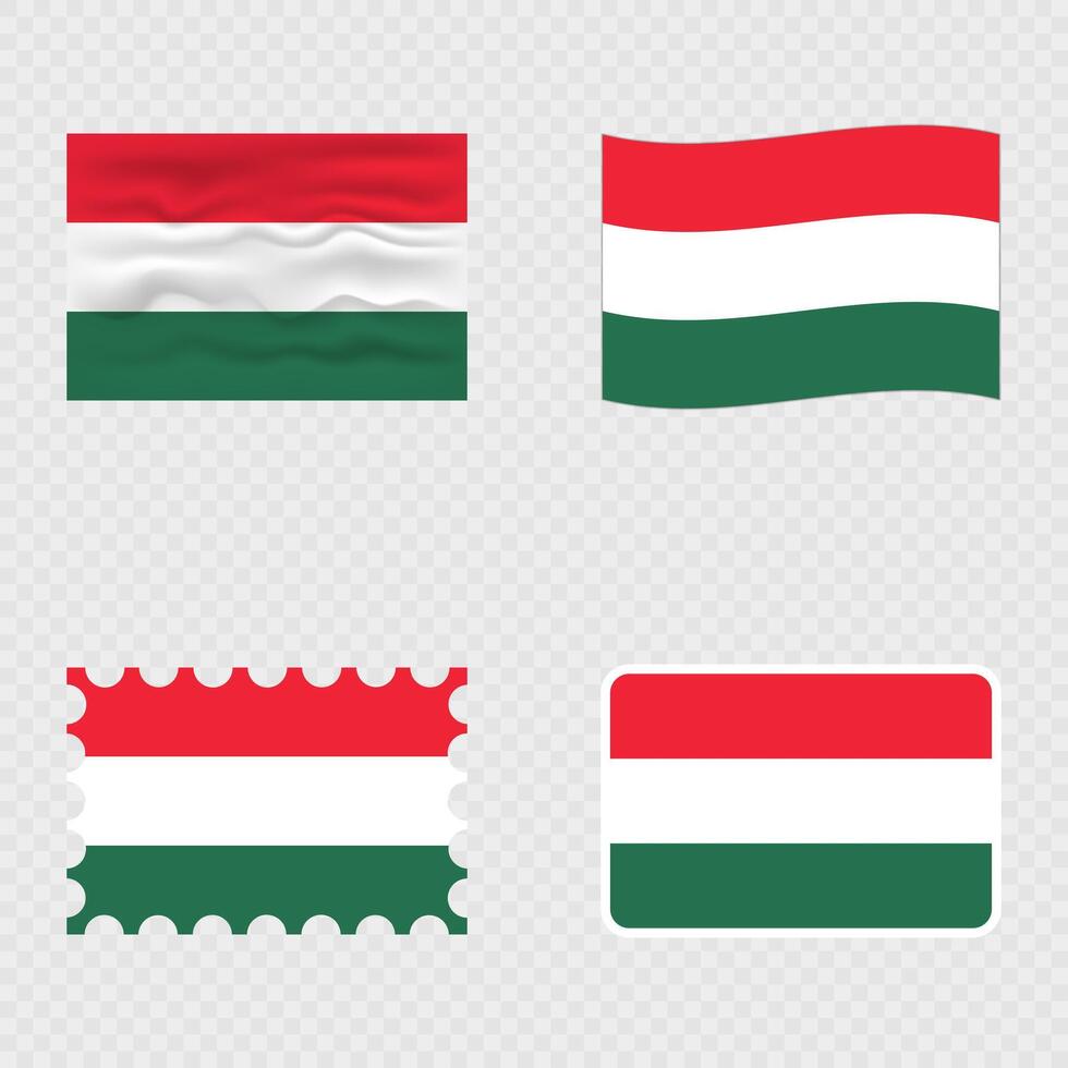 Hungary national flag in four different styles. vector