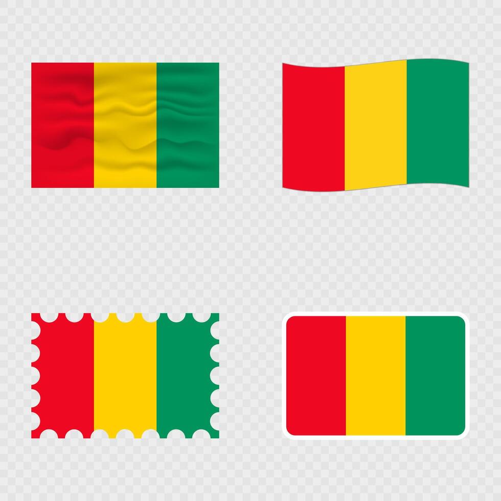 Guinea national flag in four different styles. vector