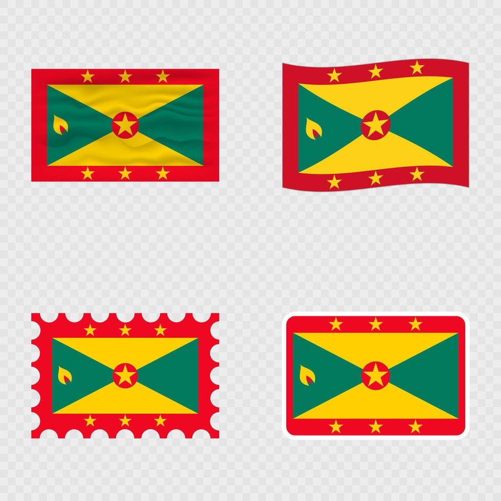 Grenada national flag in four different styles. vector