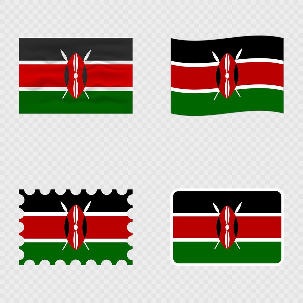 Kenya national flag in four different styles. vector