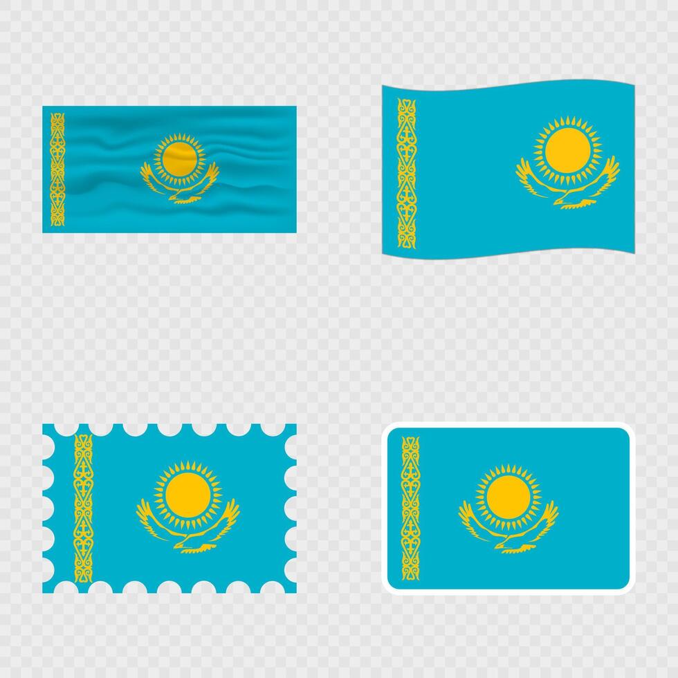 Kazakhstan national flag in four different styles. vector