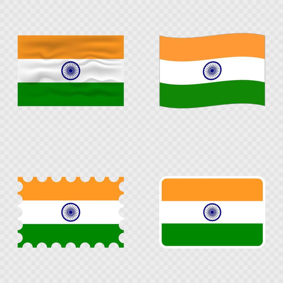 India national flag in four different styles. vector