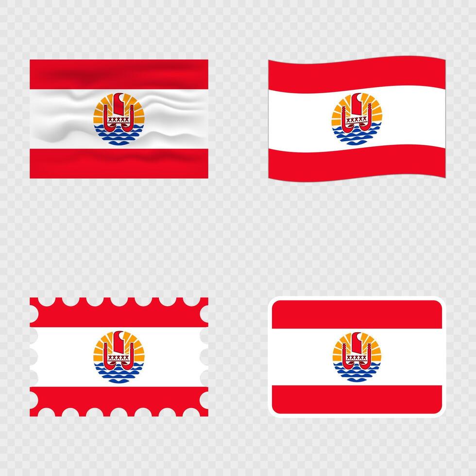 French Polynesia national flag in four different styles. vector