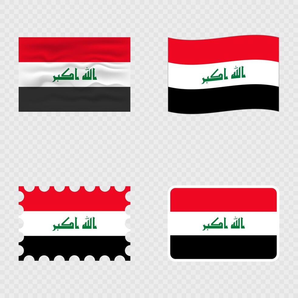 Iraq national flag in four different styles. vector