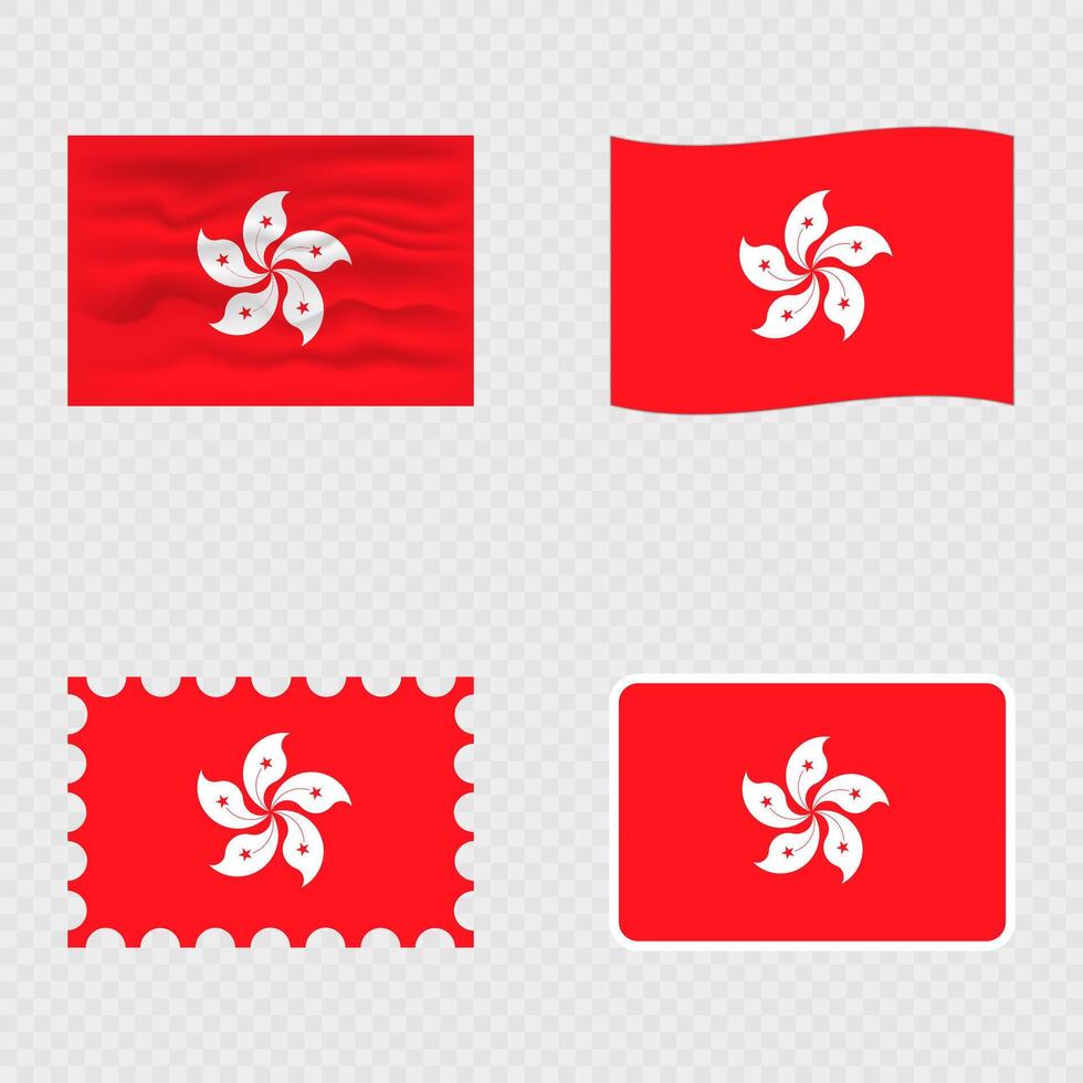 Hong Kong national flag in four different styles. vector