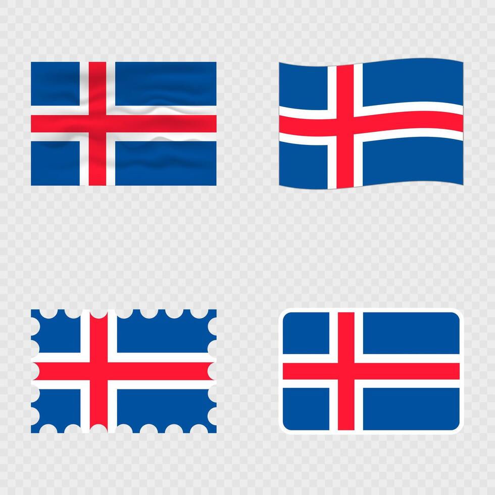 Iceland national flag in four different styles. vector