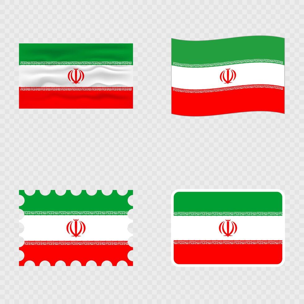 Iran national flag in four different styles. vector