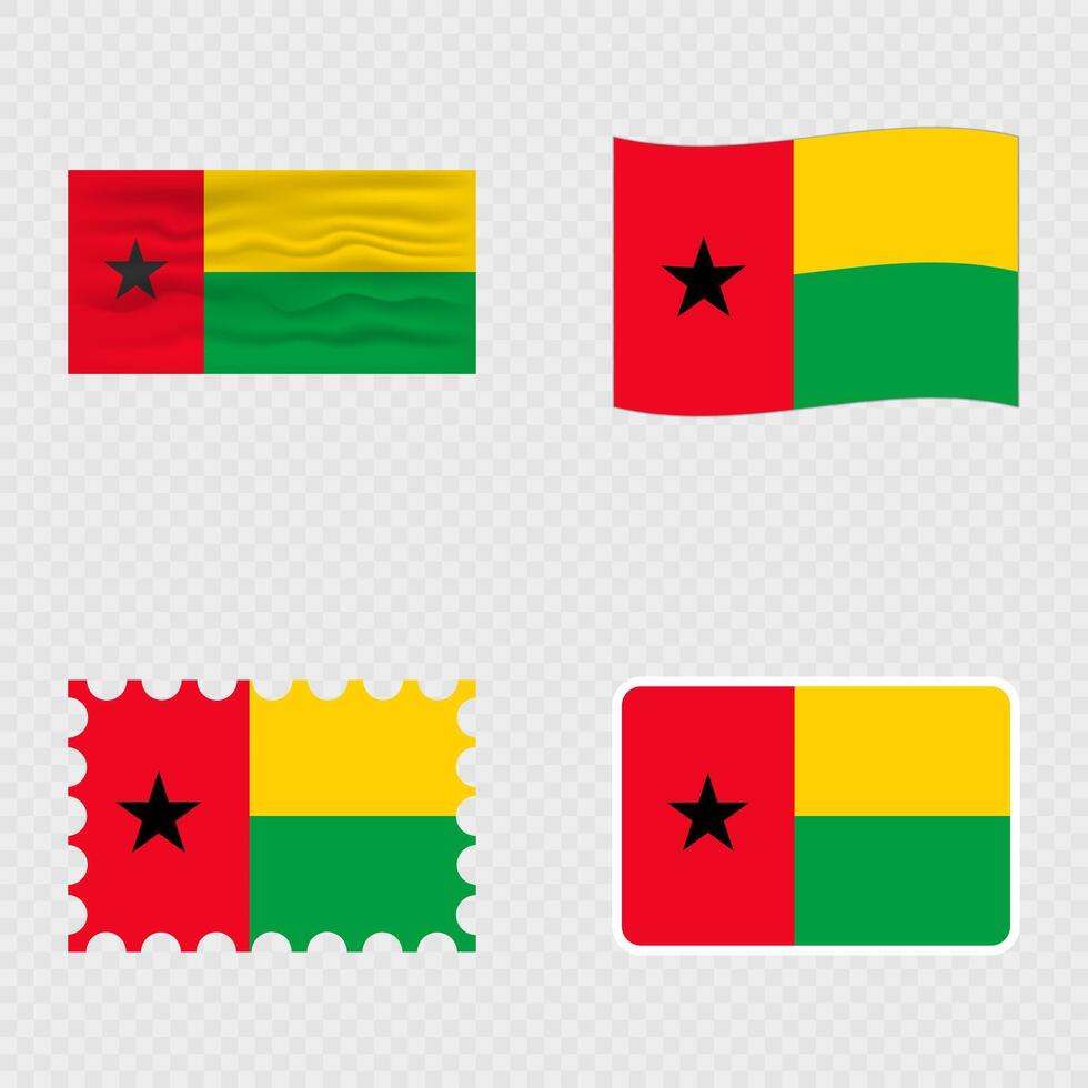 Guinea Bissau national flag in four different styles. vector