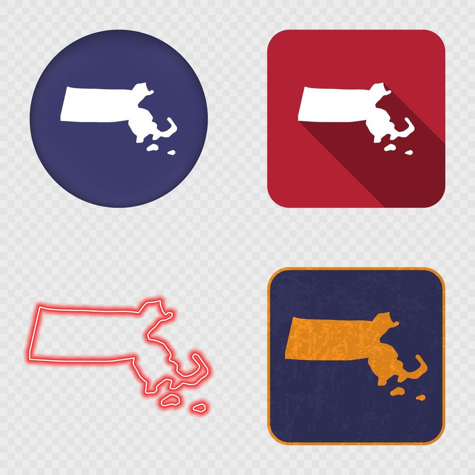 Massachusetts State Map Icons Collection vector