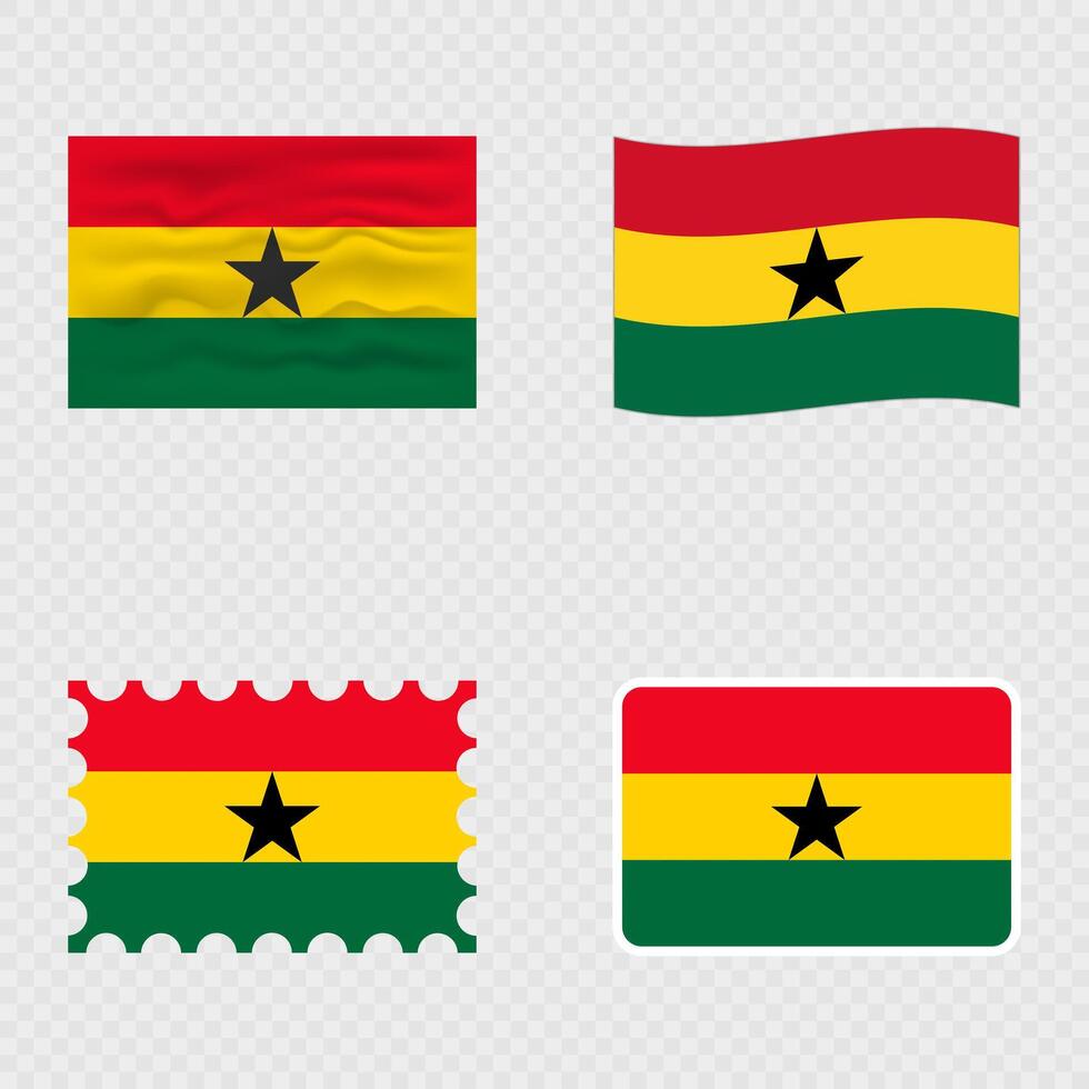 Ghana national flag in four different styles. vector