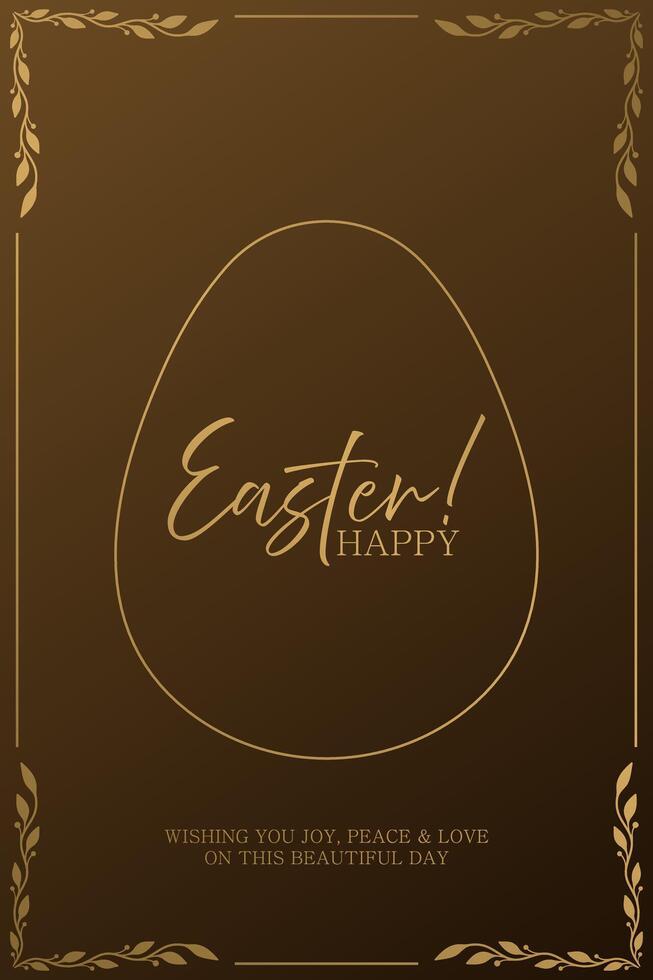 Easter happy greeting card with golden frame and floral design vector