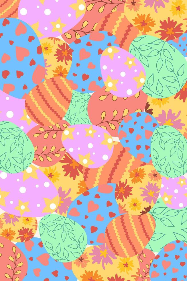 Easter banner. Colorful decorative eggs, floral patterns, heart motifs, intricate designs, festive background, seasonal celebration, spring theme, artistic composition, vibrant ornamentation vector