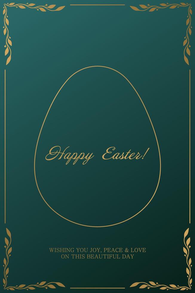 Easter egg on green background with gold frame vector