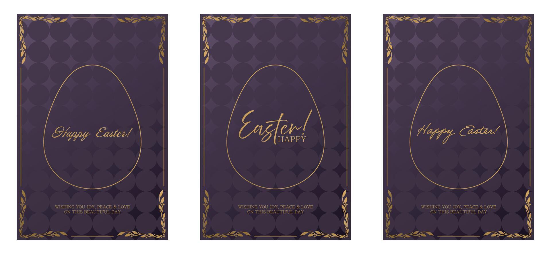 Easter egg banner set with gold foil and purple background vector