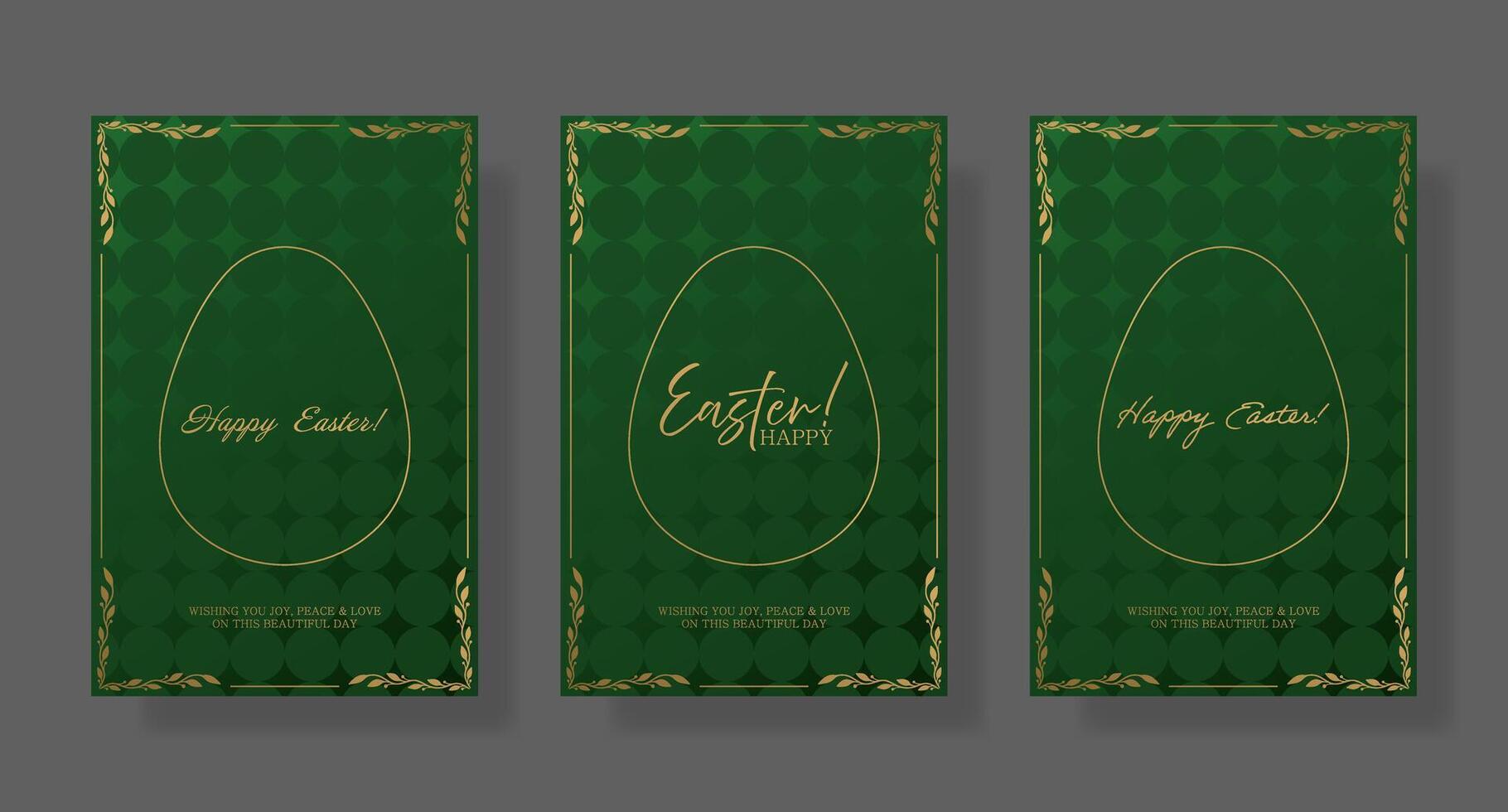Three green and gold banners with the words happy easter vector