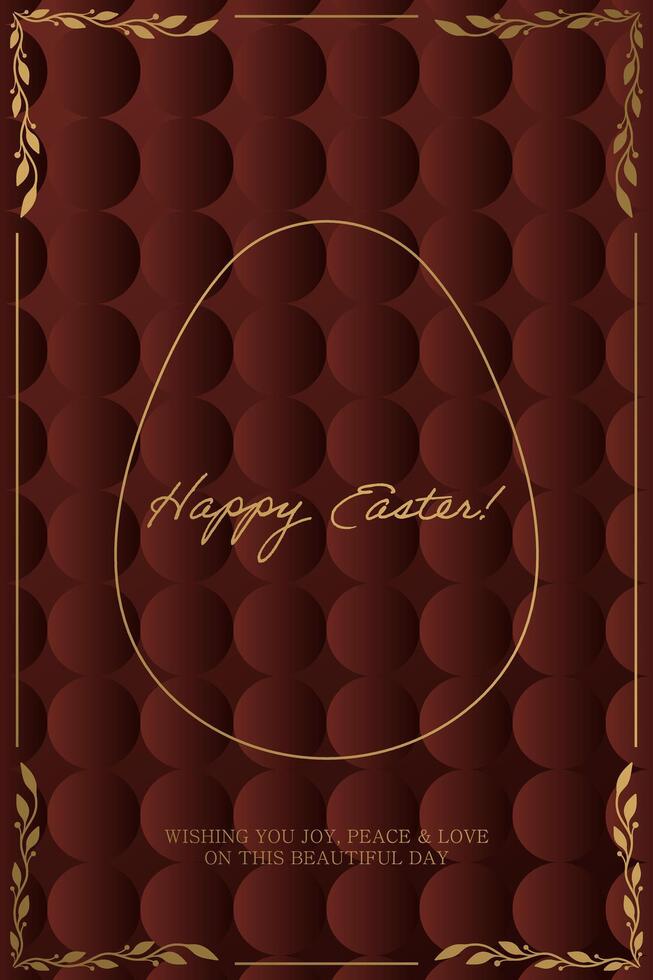Easter egg on a brown background with gold frame vector