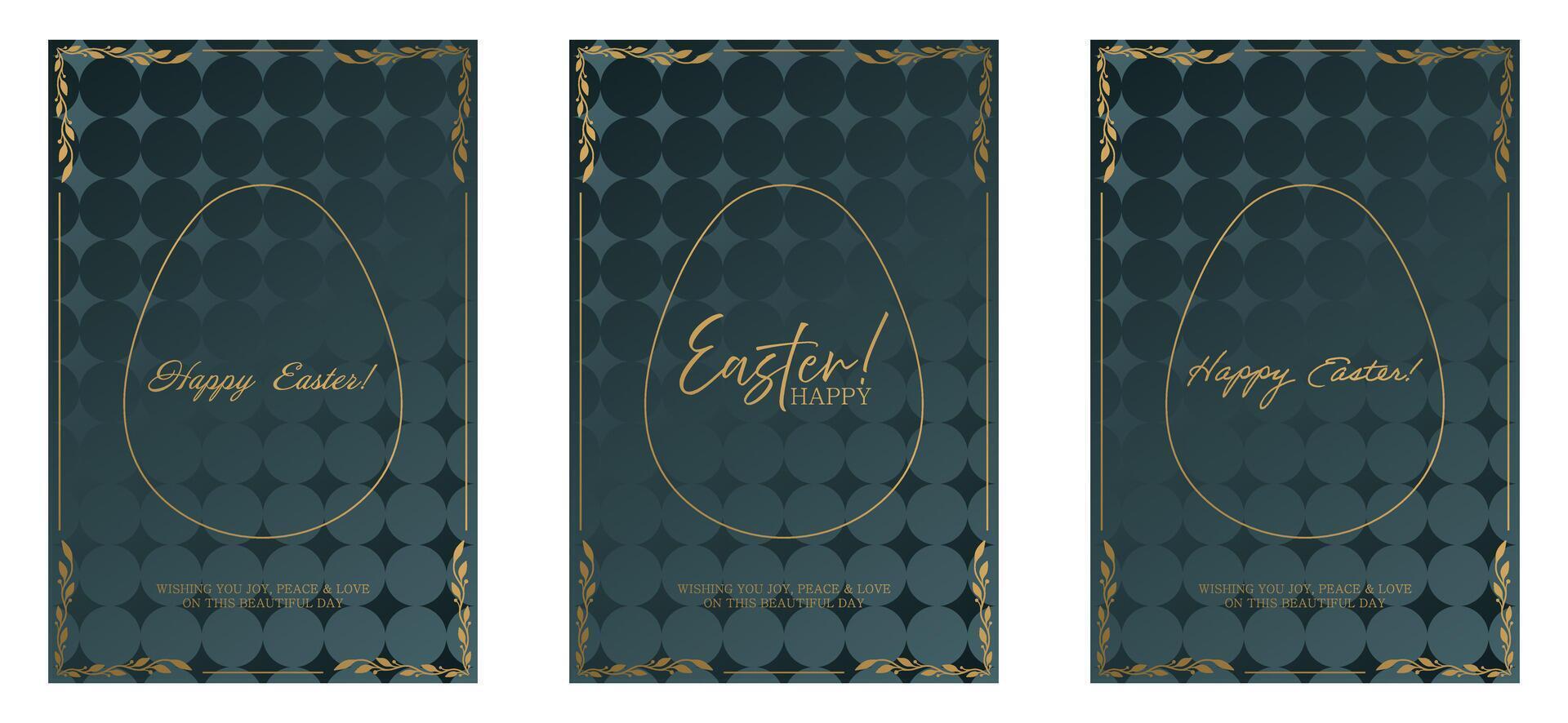Easter banner set with gold foil pattern vector