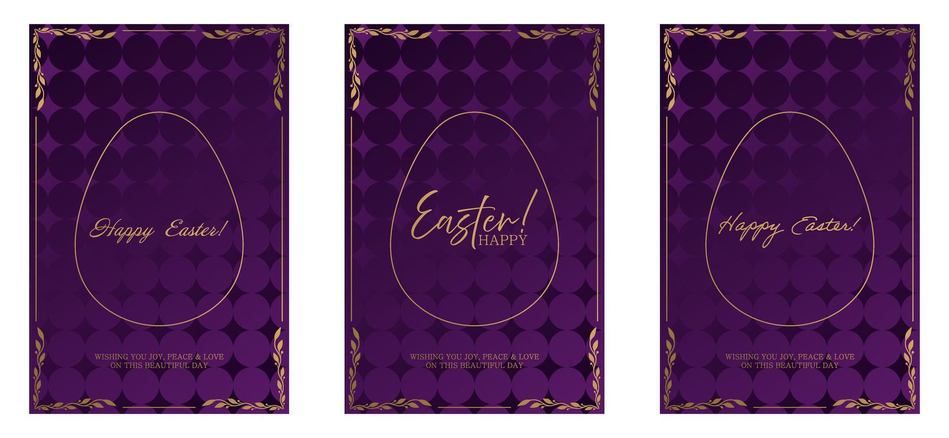 Easter banner set with golden foil and purple background vector