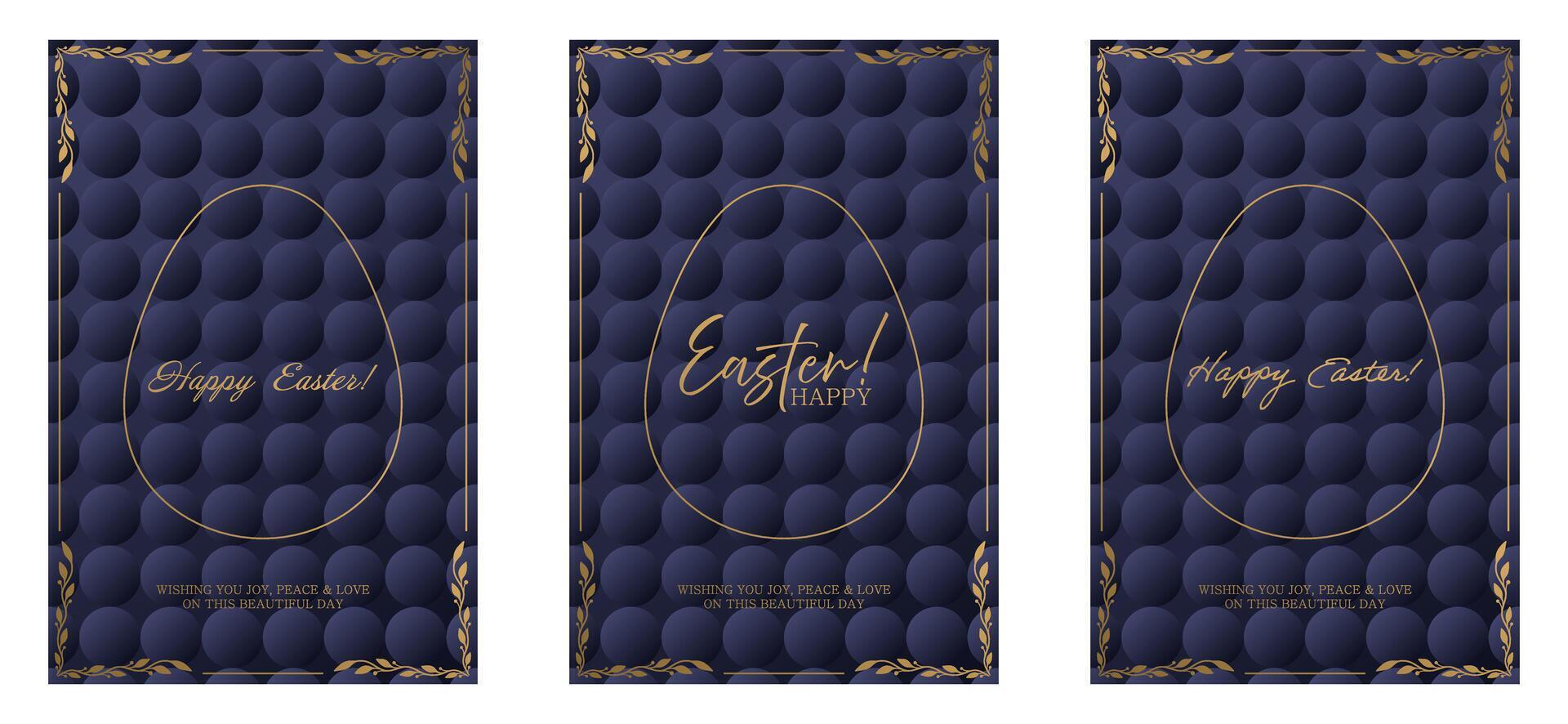 Easter banner set with gold foil pattern vector