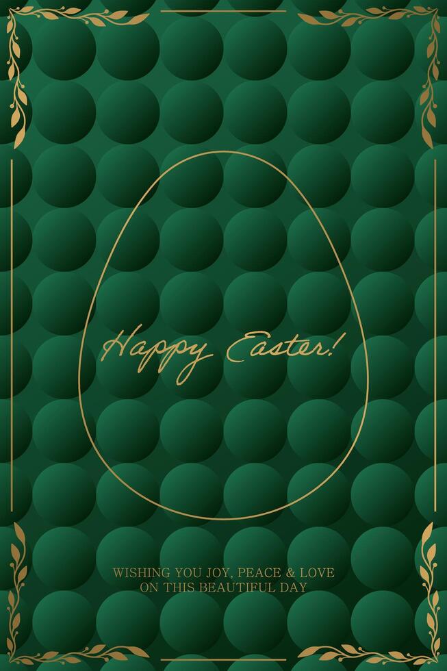 Easter card with golden egg on green background vector