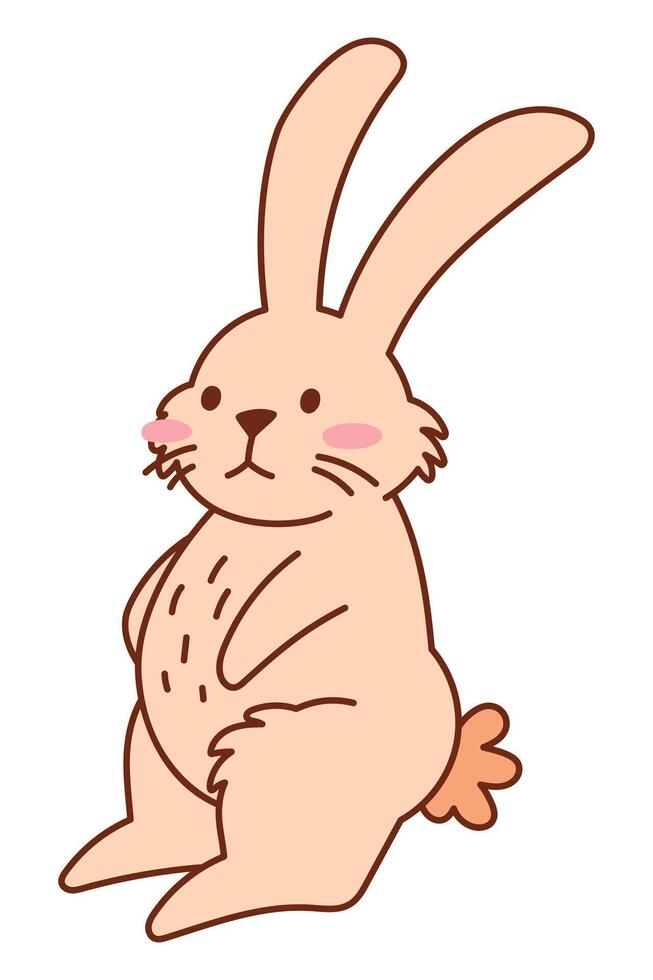 Cute Fluffy Rabbit with Whiskers Stands on Hind Legs. Adorable Hand Drawn Bunny Illustration. Playful Cartoon Animal for Kids, Easter, Stickers, Prints, and Digital Projects vector
