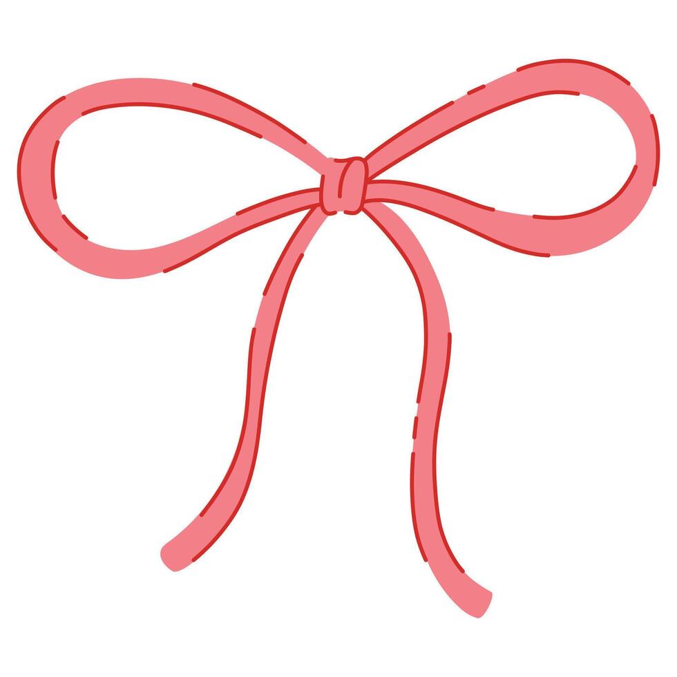 Simple Pink Ribbon Bow Hand Drawn Illustration Isolated on White Background. Cute Girly Bowknot for Gifts, Present Knots or Hairstyle vector