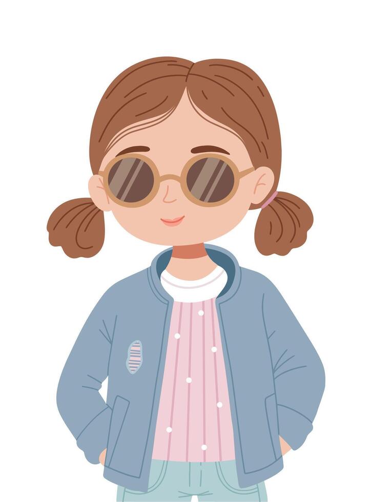 Stylish redhead girl in a spring denim jacket and rhinestones in glasses vector
