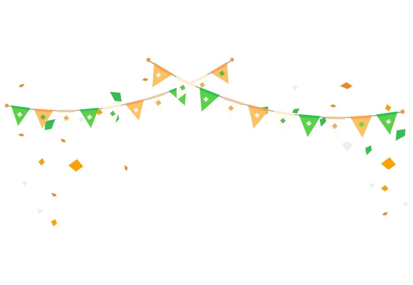 Irish Flag Colored Bunting Banners with Shamrocks and Confetti for Saint Patricks Day Celebration vector