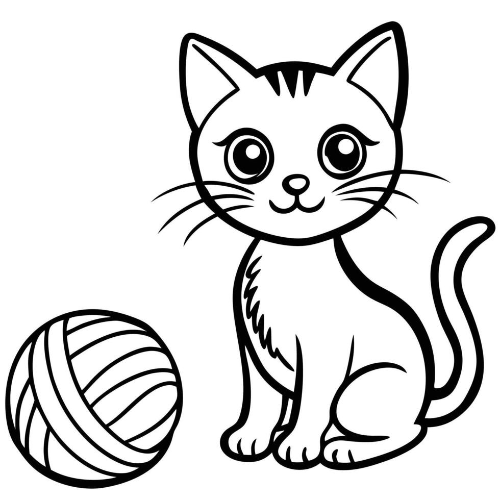 Happy Cartoon Cat Playing with String vector