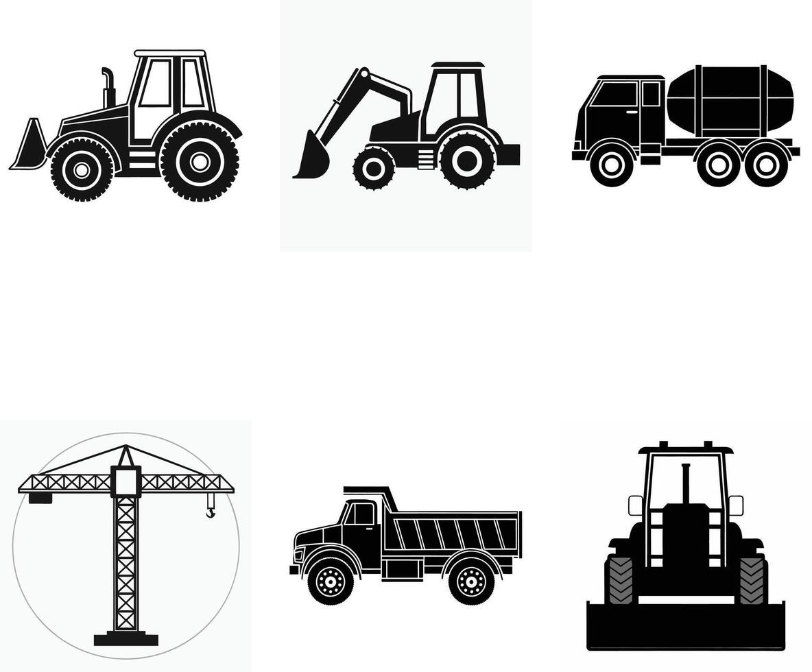 Tractors and Heavy Equipment Icons for Industrial and Construction Use vector