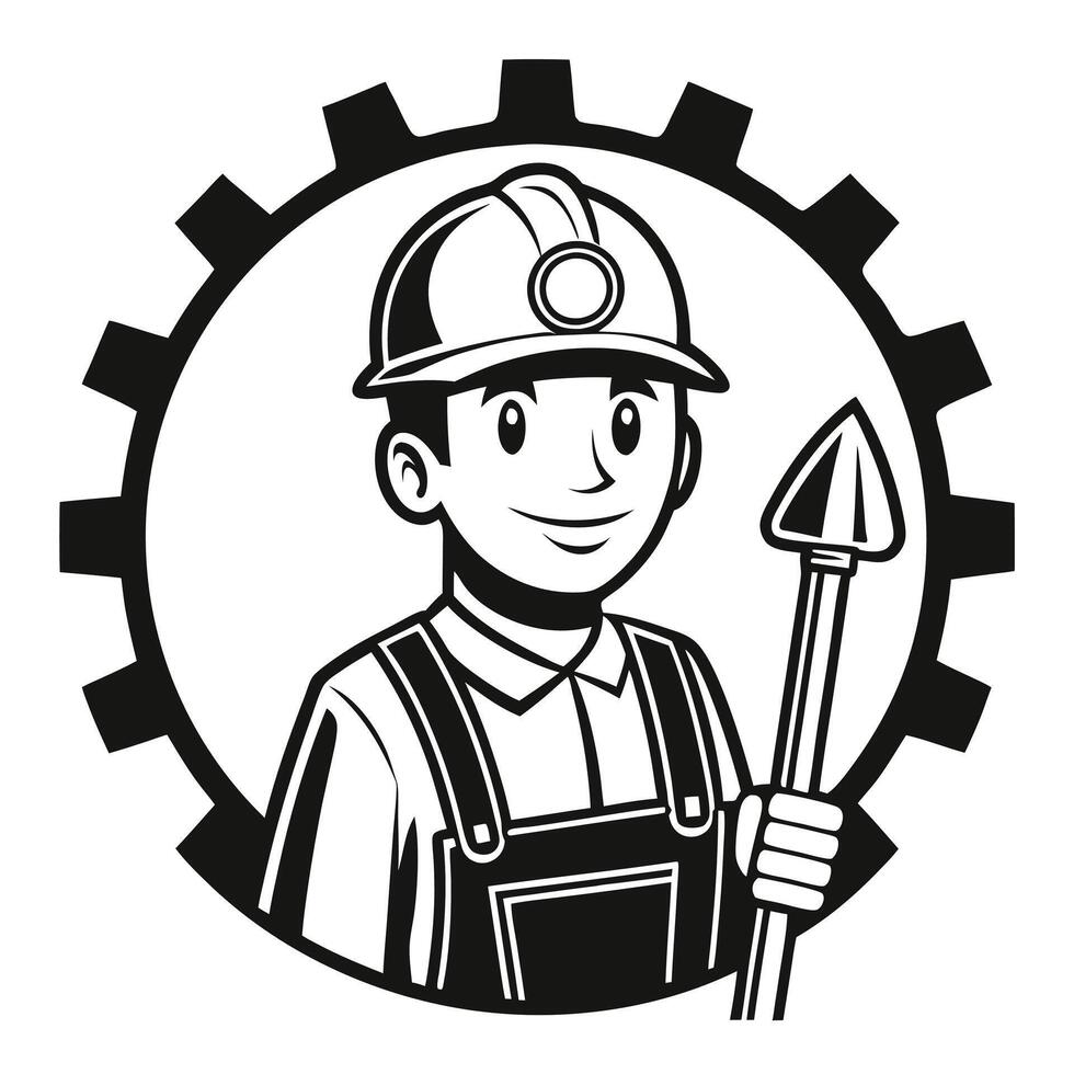 Cartoon Laborer with Tool Construction Branding Logo vector