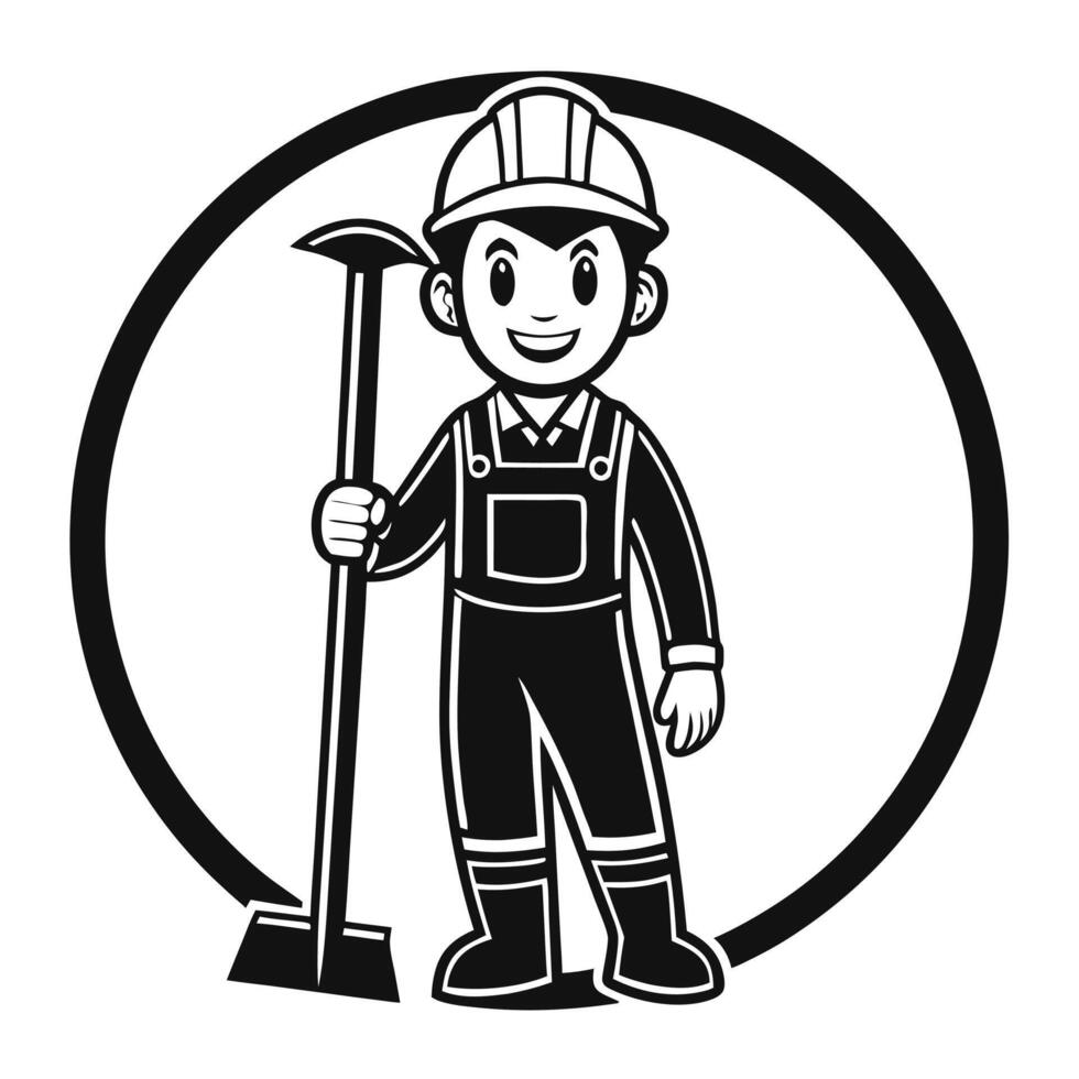 Skilled Worker Holding Tool Construction Industry Symbol vector