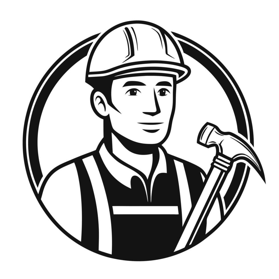 Construction Industry Cartoon Logo Worker with Tool vector