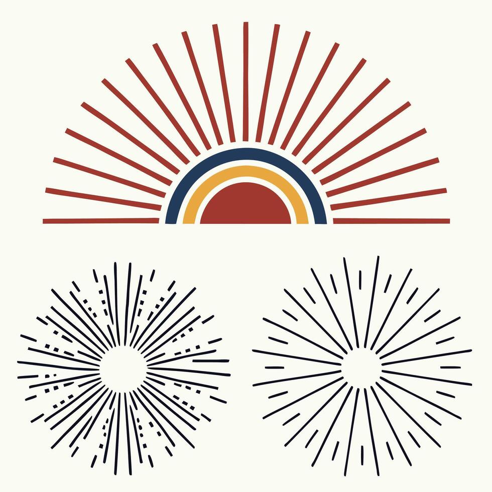 Timeless Sunburst Pack with Classic Radial Line Art vector