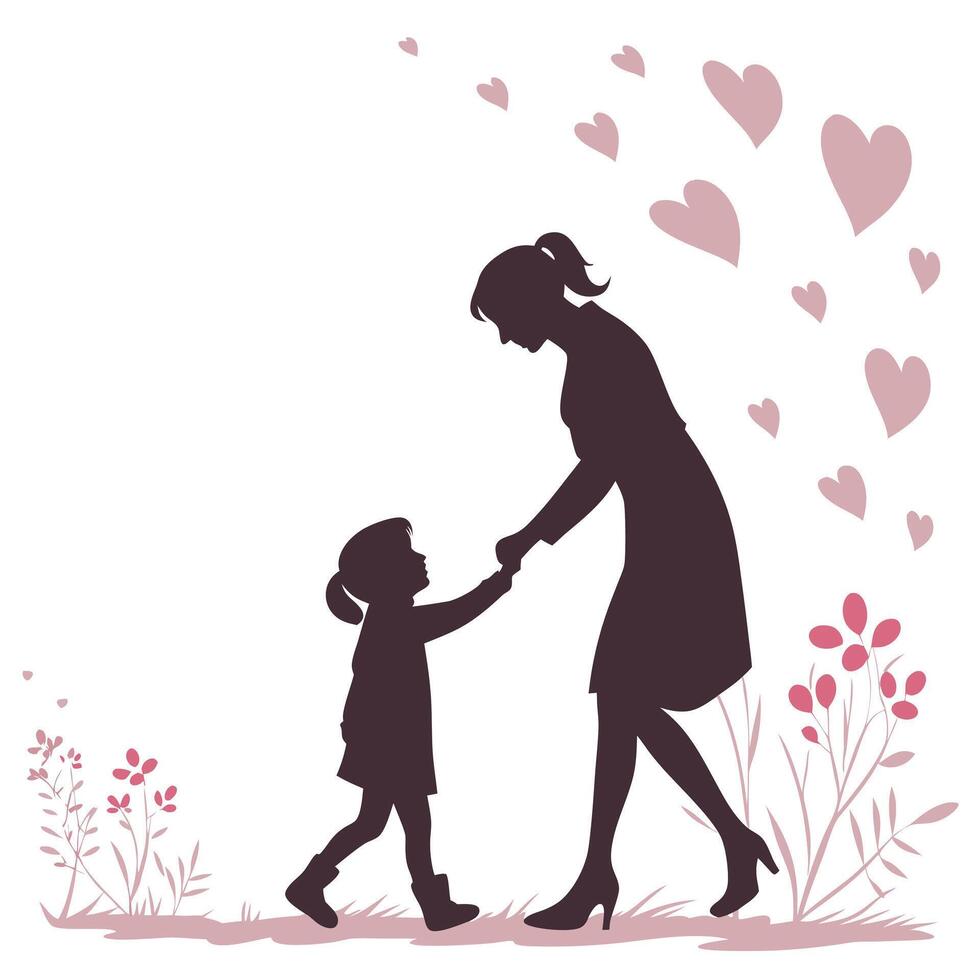 Beautiful Mother and Child Silhouette for Mother's Day vector