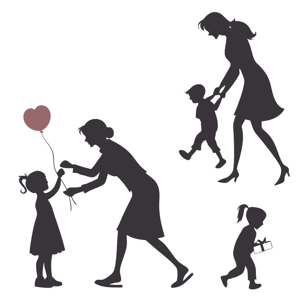 Stylish Happy Mother's Day Silhouette Designs vector