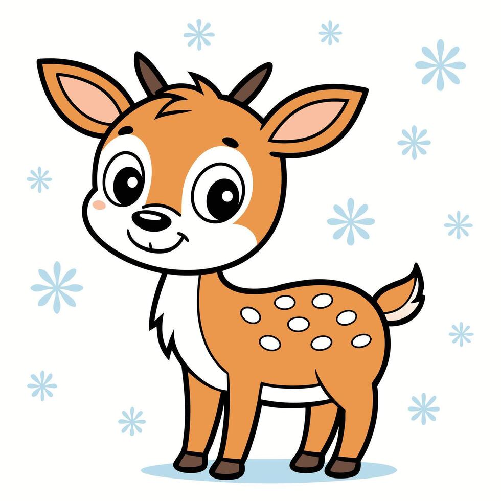 Happy Cartoon Deer Playing in a Snowy Wonderland vector