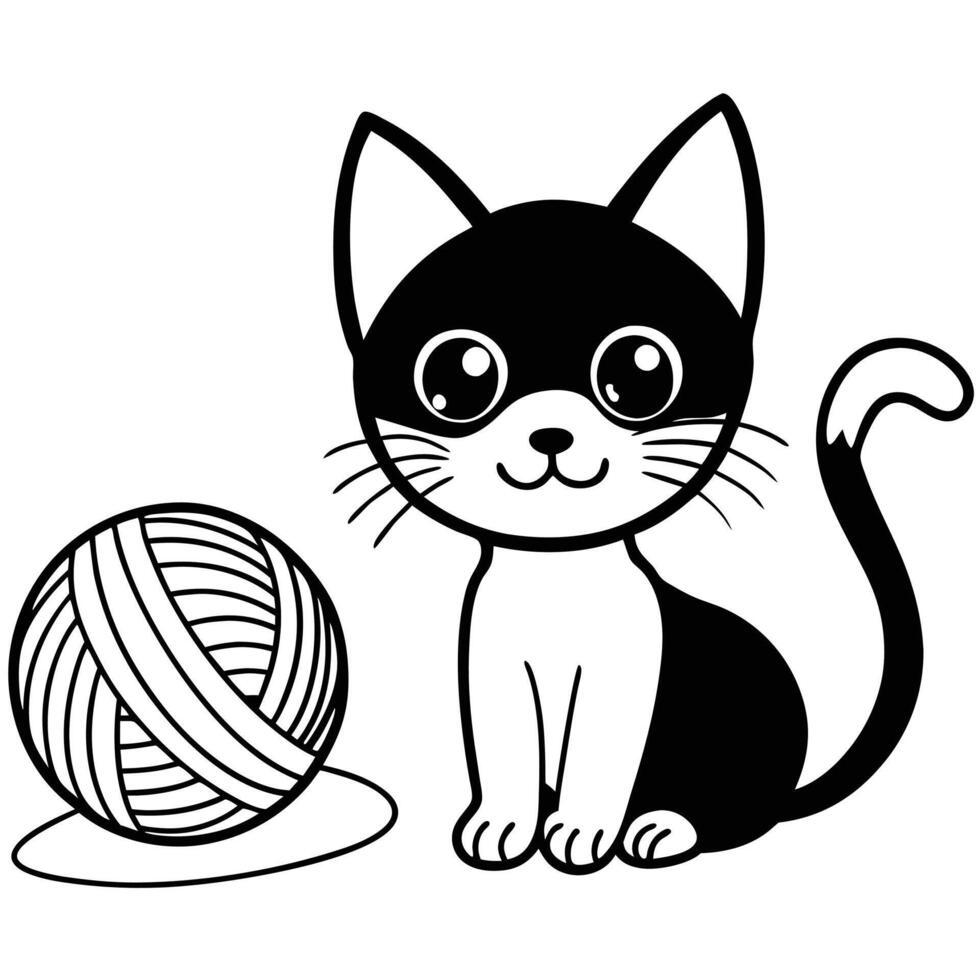 Cute Cartoon Kitten Playing with a Ball of Yarn vector