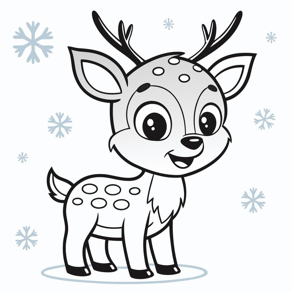 Smiling Cartoon Deer in a Snowy Landscape vector