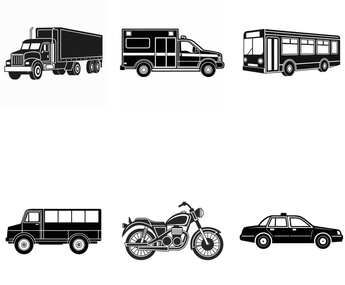 Ambulance, Bus, Lorry, and Truck Silhouettes for Design and Branding vector