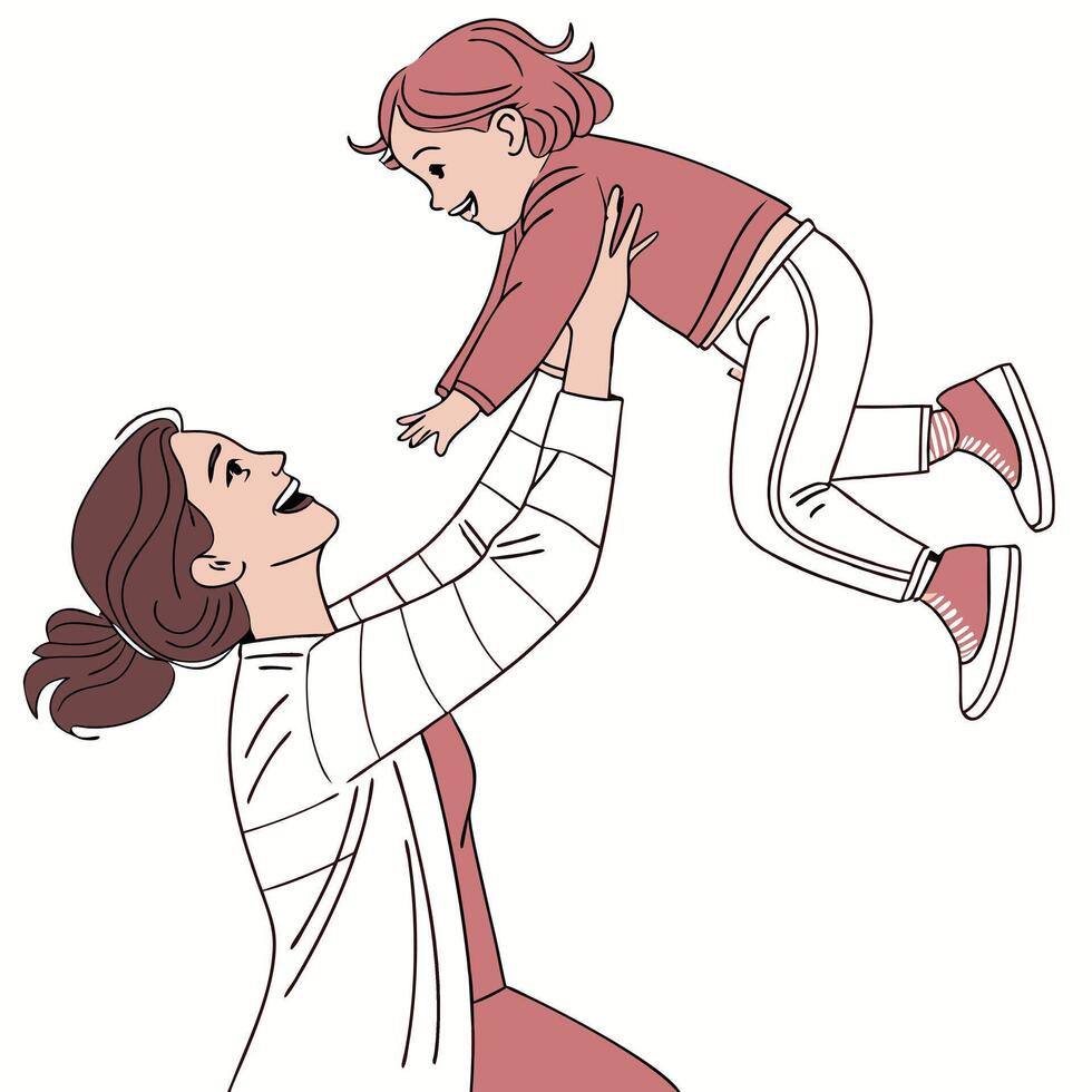 Tender Moment Between Mother and Baby Simple Line Illustration vector