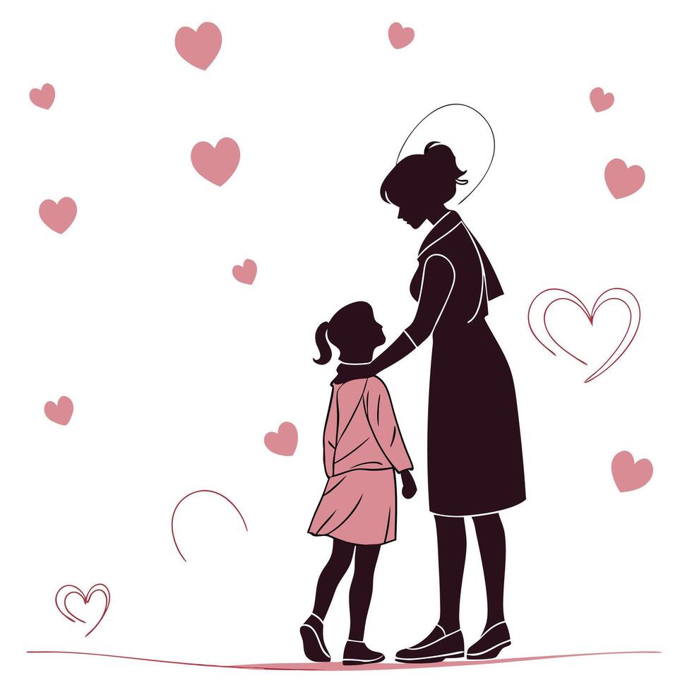 Lovely Mother's Day Silhouette with Floral Accents vector