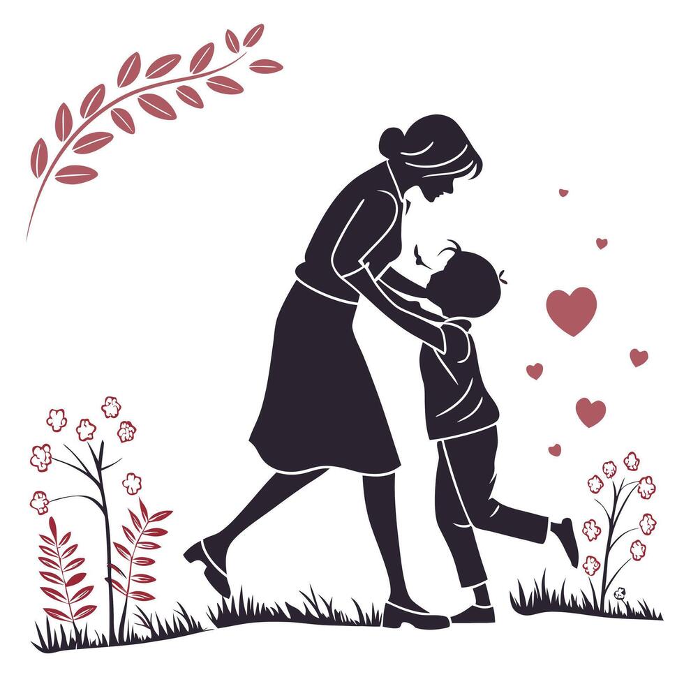 Minimalist Happy Mother's Day Silhouette Art vector