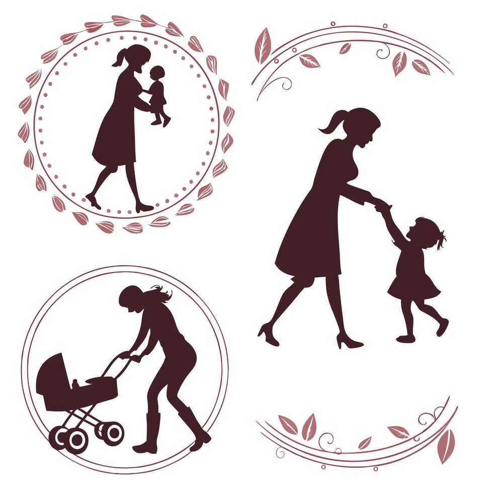 Mother and Child Silhouette Set for Mother's Day vector