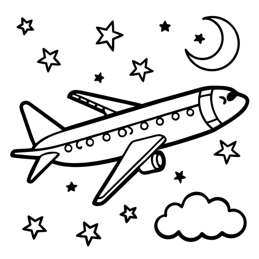 Whimsical Cartoon Airplane Soaring in a Starry Night Sky vector