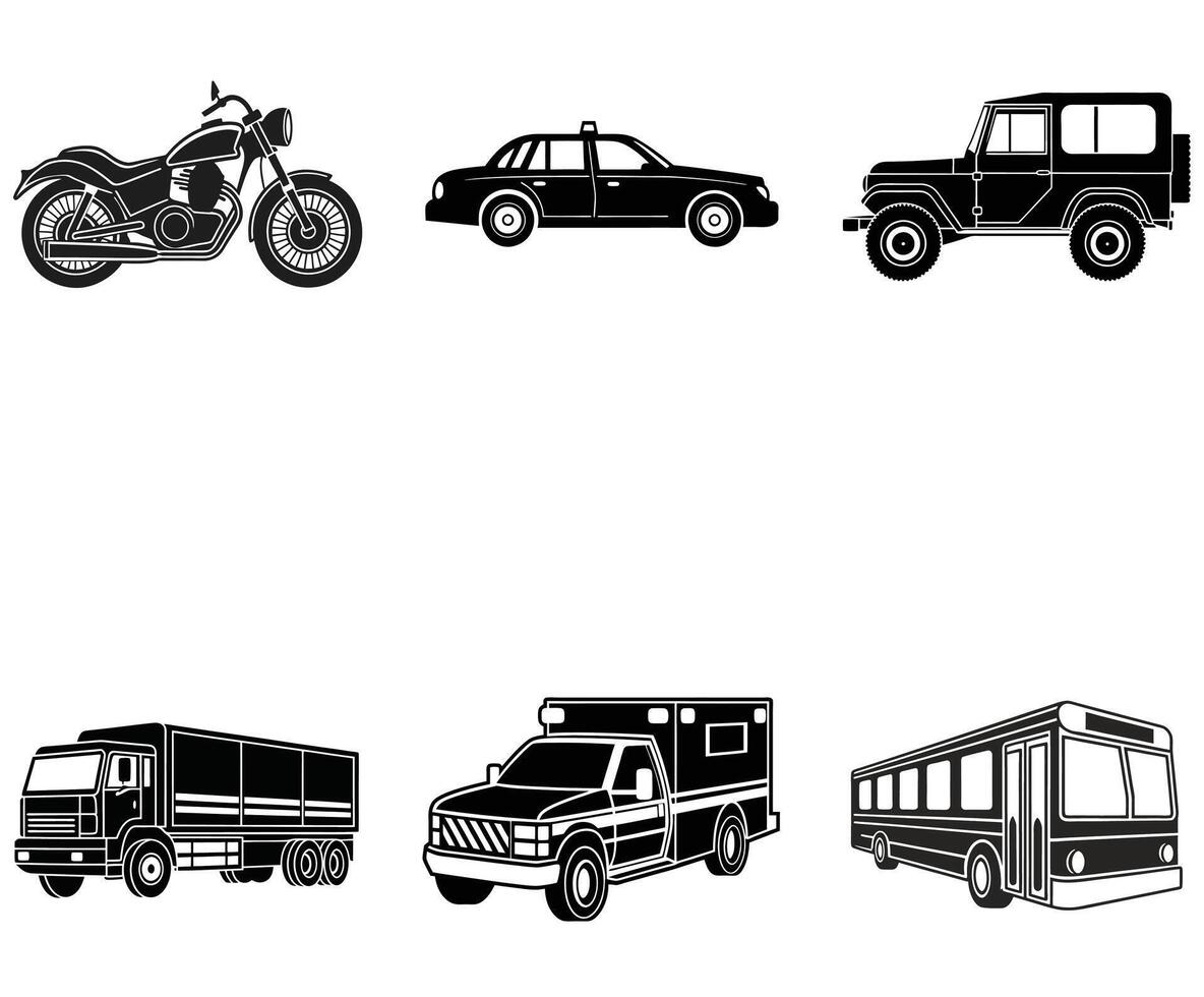 Transport Silhouette Collection Emergency, Public, and Freight vector