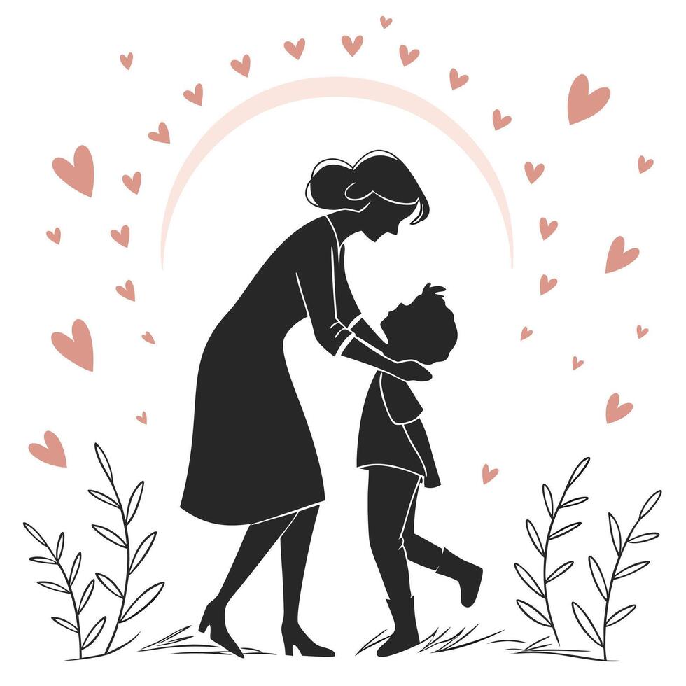 Warm and Loving Mother's Day Silhouette Artwork vector