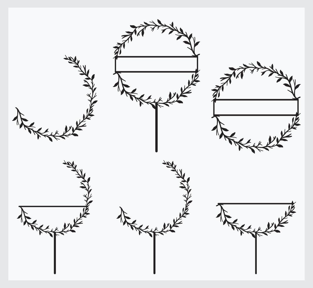 round leaves branch border cake topper vector