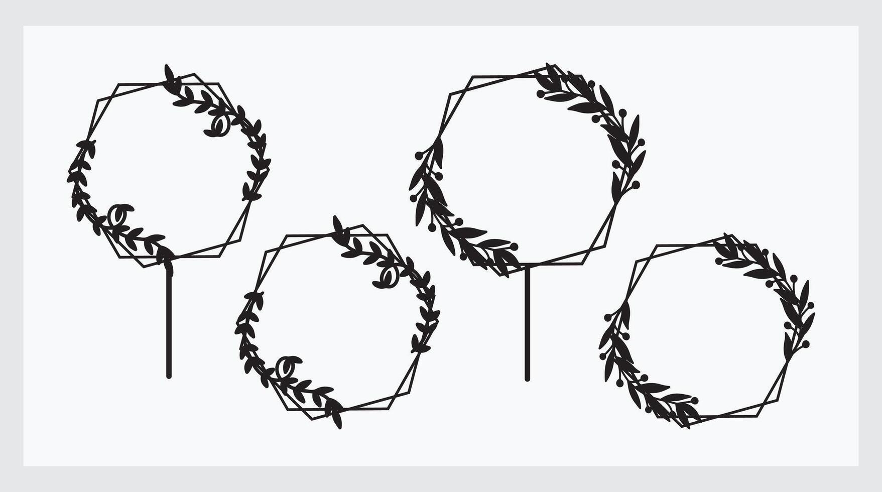 leaves line art cake toppers vector