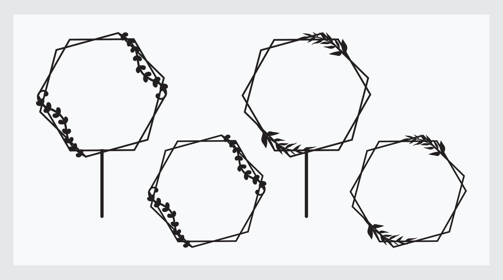 Round floral line art cake toppers vector